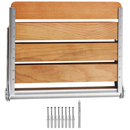 Folding Wall-Mounted Oak Shower Seat, 440 lb Capacity