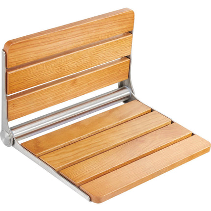 Folding Wall-Mounted Oak Shower Seat, 440 lb Capacity