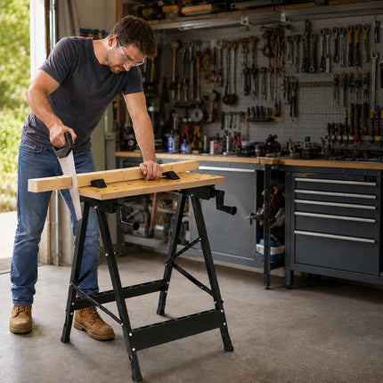 Folding Workbench with Clamping Jaws and Crank Adjustment, 100 kg Load