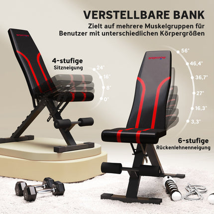Folding Workout Bench, Adjustable Backrest & Seat, Black