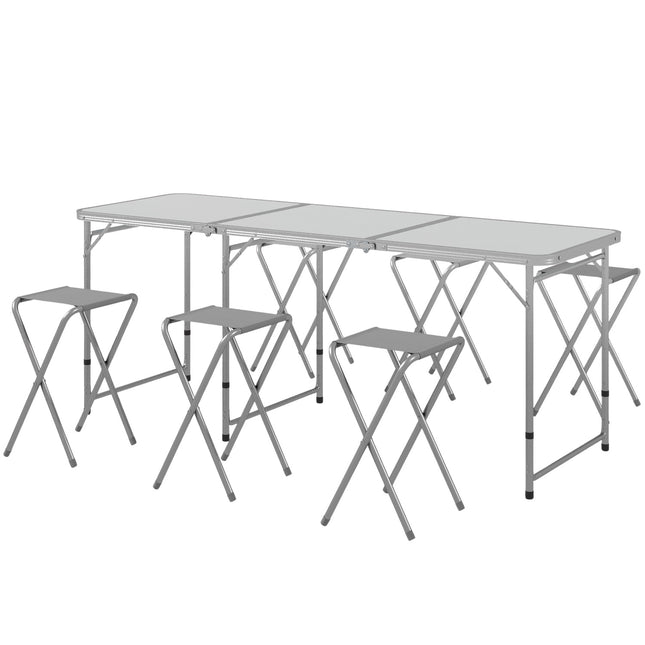 Folding aluminum camping table with 6 chairs, grey