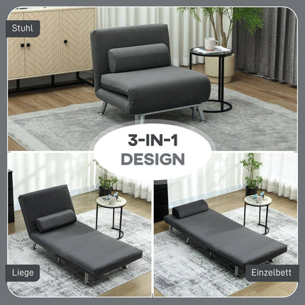 Folding Sleeper Chair, Velvet Look, Adjustable Backrest, Dark Gray