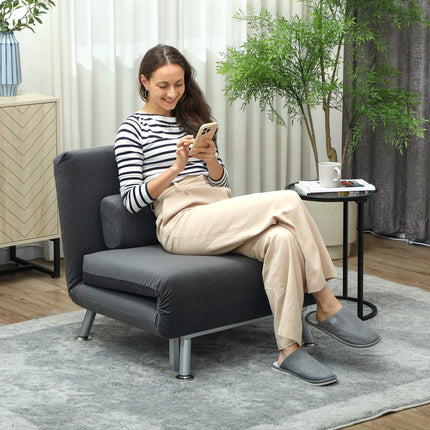 Folding Sleeper Chair, Velvet Look, Adjustable Backrest, Dark Gray