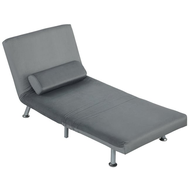 Opvouwbare fauteuil met bedfunctie, opvouwbare relaxfauteuil in fluweellook, verstelbare rugleuning, 75 x 70 x 75 cm, grijs