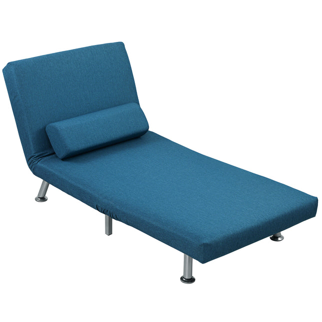 Opvouwbare fauteuil met bedfunctie, opvouwbare relaxfauteuil in linnenlook, verstelbare rugleuning, 75 x 70 x 75 cm, blauw