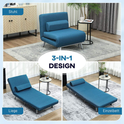 Sleeper Chair Bed, Foldable, Adjustable Backrest, Blue