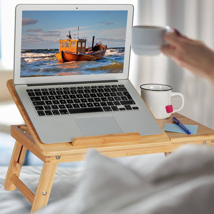 Folding bamboo laptop table