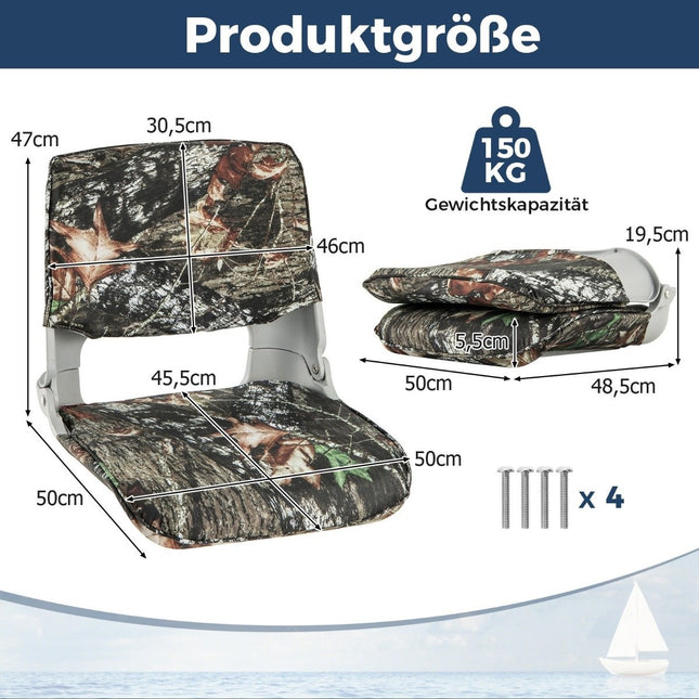 Folding boat seat with low backrest boat chair padded steering chair 50 x 50 x 47 cm