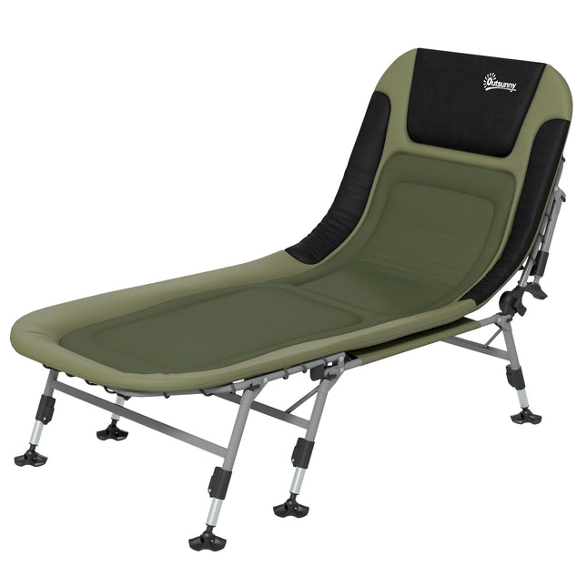 Folding camping bed - adjustable, supports up to 180 kg, green