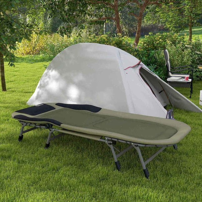Folding camping bed - adjustable, supports up to 180 kg, green