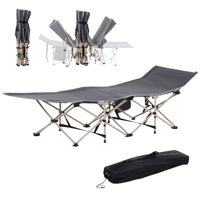 Folding camping bed in steel with carry bag, Grey, 190x68x52 cm