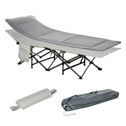 Folding camping bed - light grey, with pillow and mattress