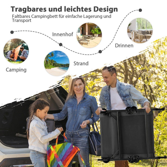 Folding camping bed with removable mattress 194 x 66 x 29 cm grey