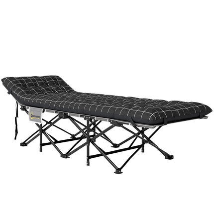 Folding camping bed with side pocket - non-slip, 150 kg capacity