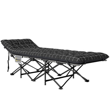 Folding camping bed with side pocket - non-slip, 150 kg capacity