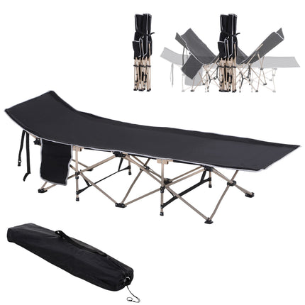 Folding camping bed with storage bag, black Oxford fabric