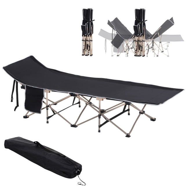 Folding camping bed with storage bag, black Oxford fabric