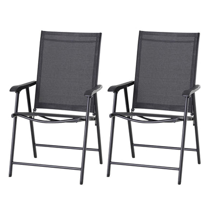 Folding camping chairs Set of 2 with armrests, black metal