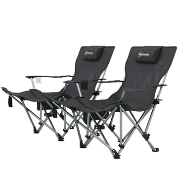 Folding camping chairs with footrest and drink holder, 120 kg capacity