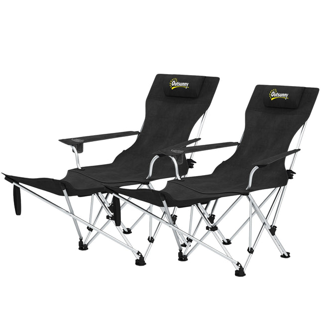 Folding camping chairs with footrest & drink holder - 120kg