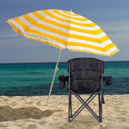 Folding camping chair with bottle holder