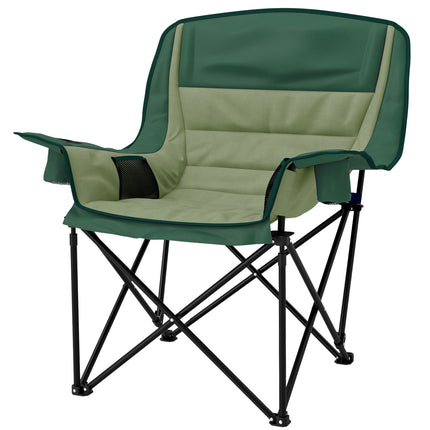 Folding camping chair with cup holder & side pocket, green