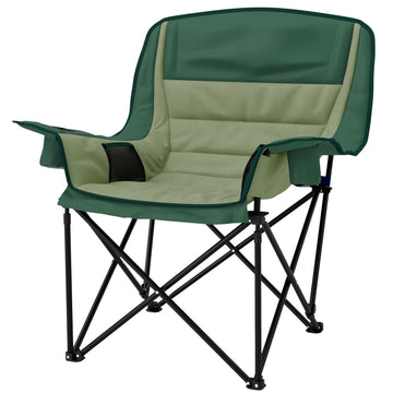 Folding camping chair with cup holder & side pocket, green