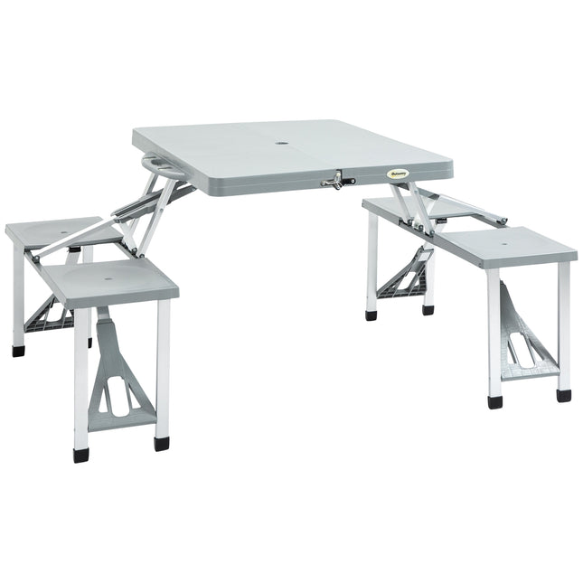 Folding camping picnic table with 4 aluminum chairs