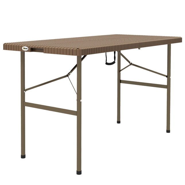 Folding camping table for 4 – Rattan look, brown HDPE