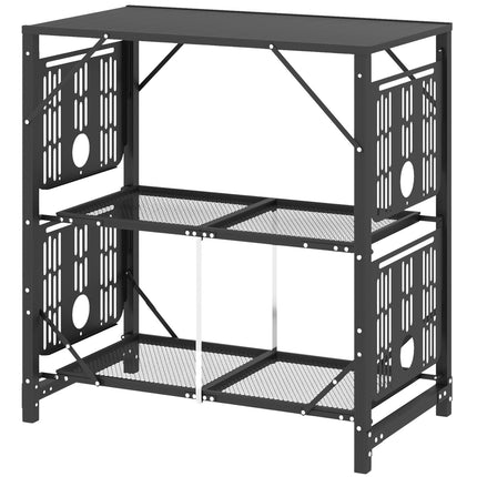 Folding camping table, metal - 2 shelves, 4 side tables