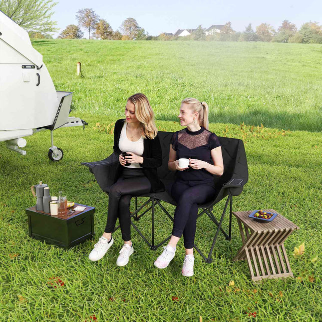 Folding 2-seater camping chair with cooler bags, up to 250 kg
