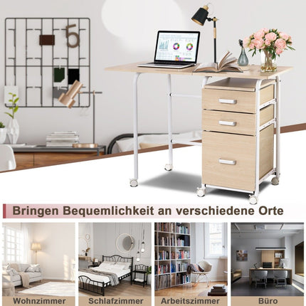 Folding computer table with 3 drawers desk 105 x 50 x 75 cm natural
