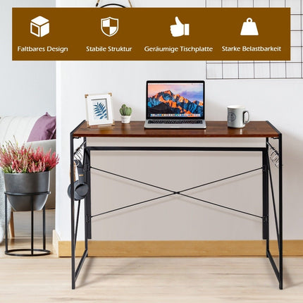 Folding computer table, work table with metal frame, laptop table, can hold up to 115 kg, brown, 100 x 50 x 75 cm