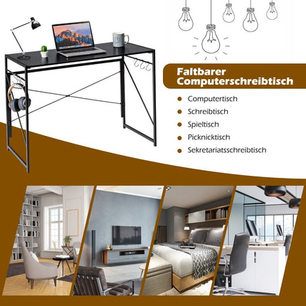 Folding computer table, work table with metal frame, laptop table, load capacity up to 115 kg, 100 x 50 x 75 cm, black