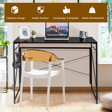Folding computer table, work table with metal frame, laptop table, load capacity up to 115 kg, 100 x 50 x 75 cm, black