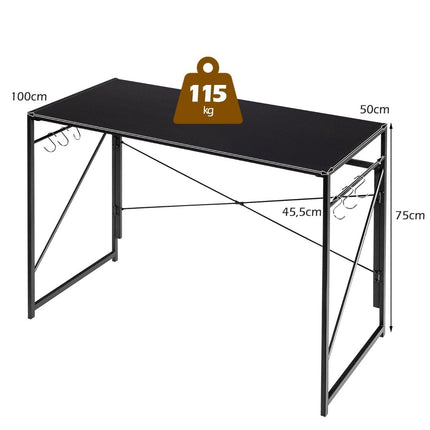 Folding computer table, work table with metal frame, laptop table, load capacity up to 115 kg, 100 x 50 x 75 cm, black
