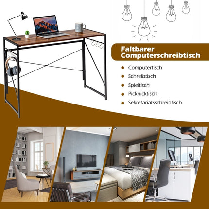 Folding computer table, work table with metal frame, laptop table, load capacity up to 115 kg, 100 x 50 x 75 cm, rustic brown