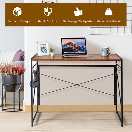 Folding computer table, work table with metal frame, laptop table, load capacity up to 115 kg, 100 x 50 x 75 cm, rustic brown