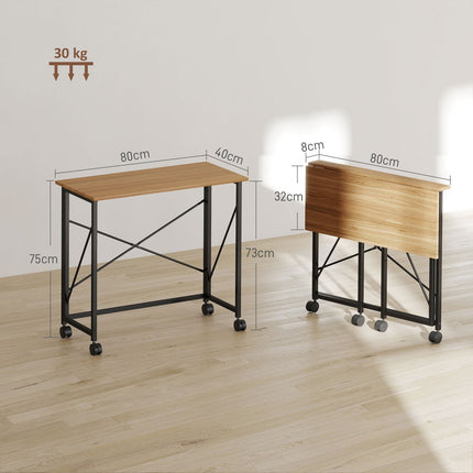 Folding Desk with Wheels, Space-Saving, Steel, MDF