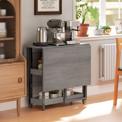 Folding Dining Table with Shelves, Seats 4, Grey