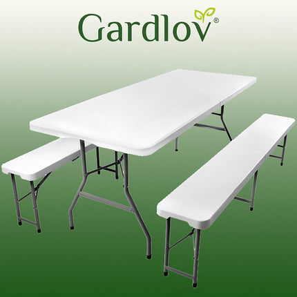 Folding garden table 180cm + 2 benches