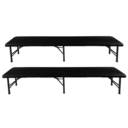 Folding garden table 180cm + 2 benches - black