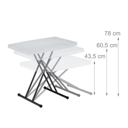 Folding garden table, height adjustable