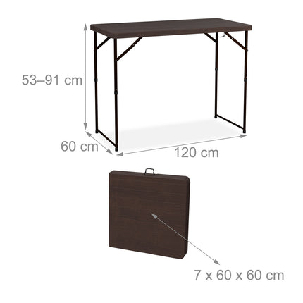 Folding garden table, height adjustable