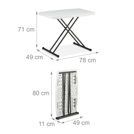 Folding garden table, height adjustable