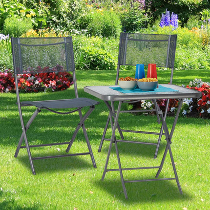 Folding garden table with glass top