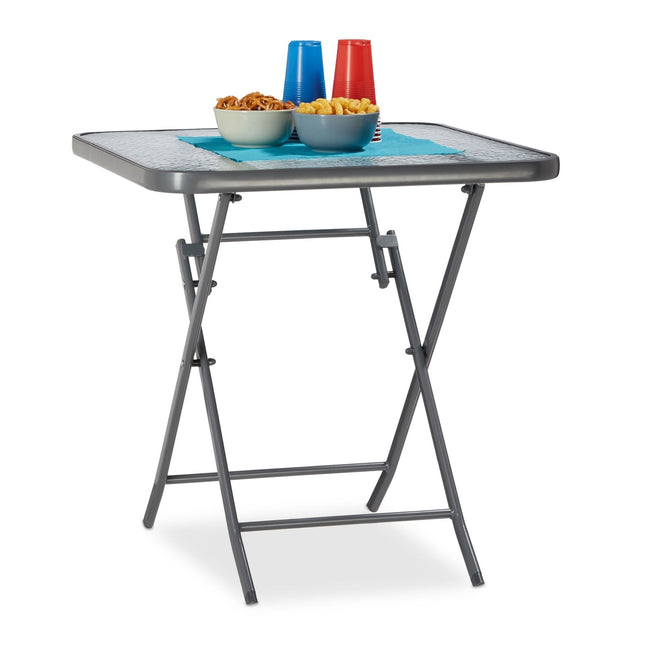 Folding garden table with glass top