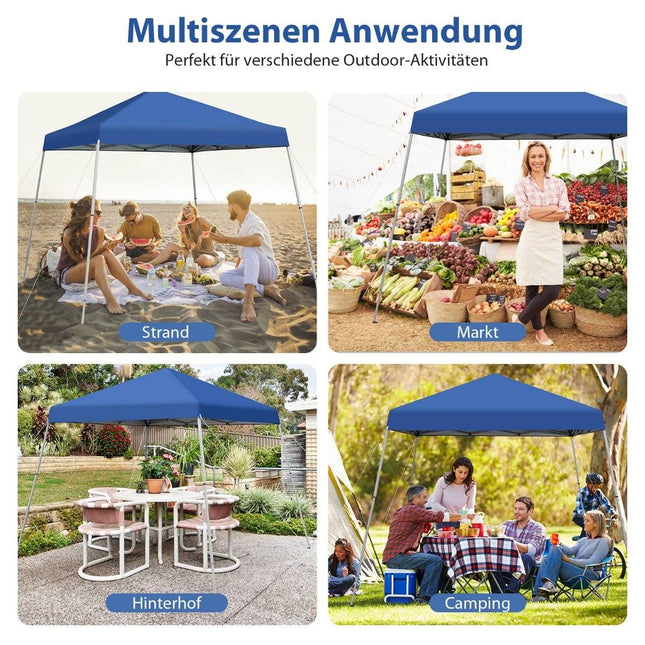 Folding gazebo 3 m x 3 m large folding canopy blue with carrying bag with 3-stage height adjustment