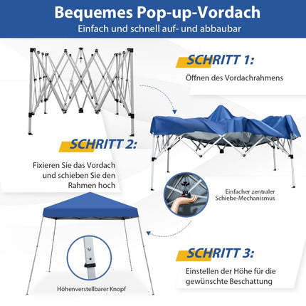 Folding gazebo 3 m x 3 m large folding canopy blue with carrying bag with 3-stage height adjustment