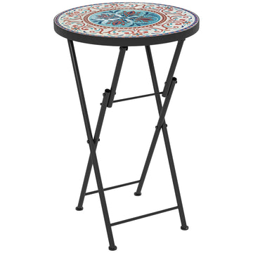 Folding outdoor metal garden table - Mosaic board, weatherproof